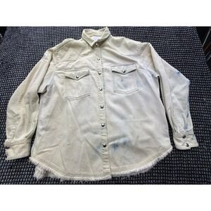 Cotton On Denim Western Shirt Mens XL Cream Acid Wash Raw Hem